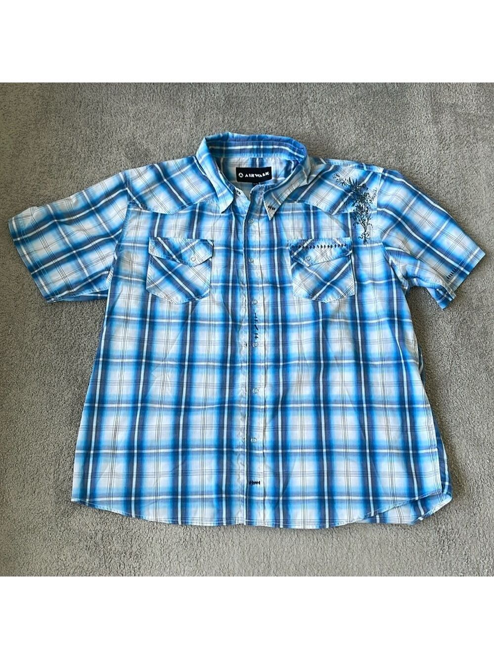 VGC Vintage Airwalk Blue Plaid Button Up Short Sleeve Shirt - Size XL